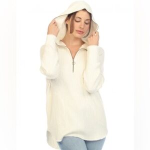 Hello Nite | Winter White Zip Up Sweater